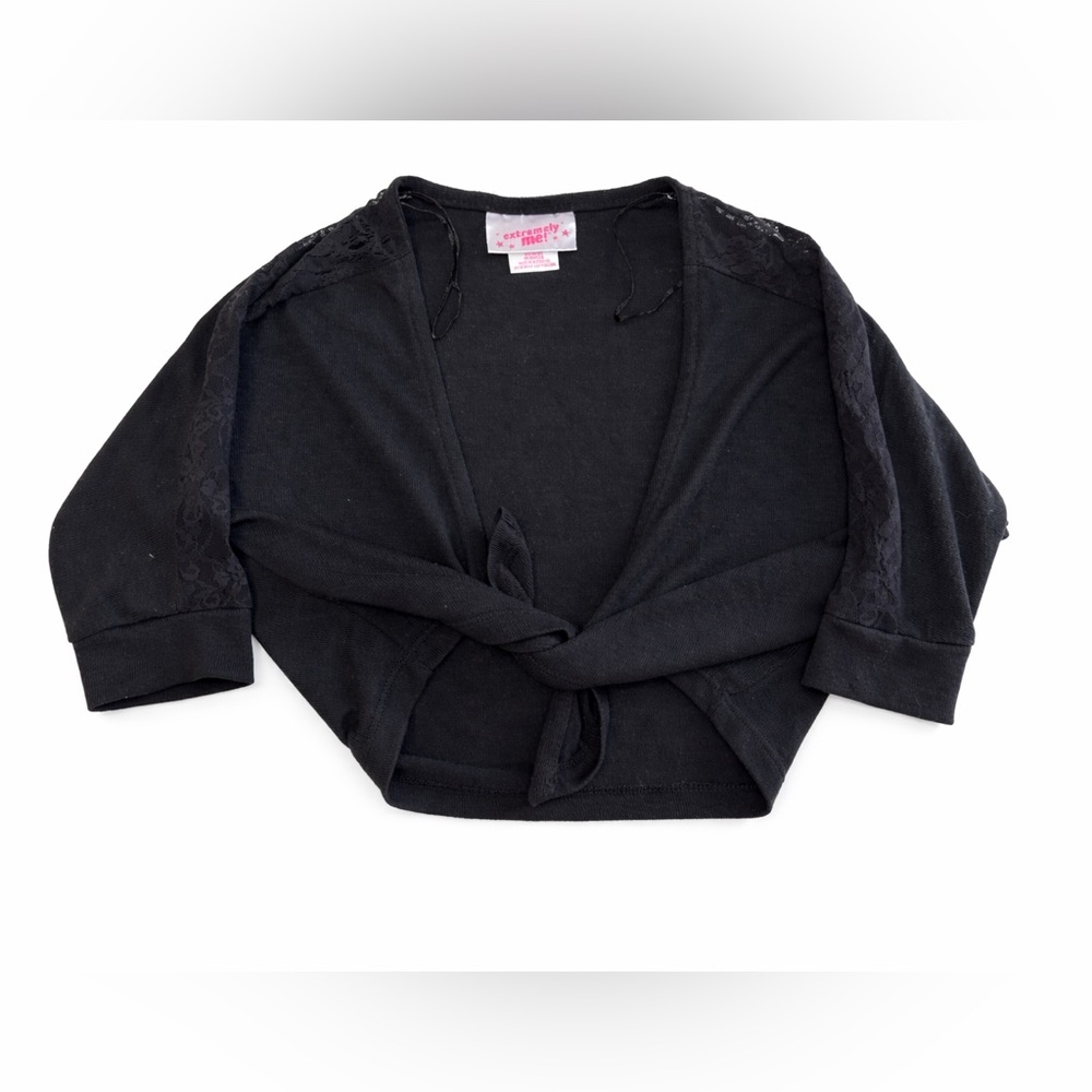 Black Tie-Front Shrug cropped lace Cardigan girls 10/12